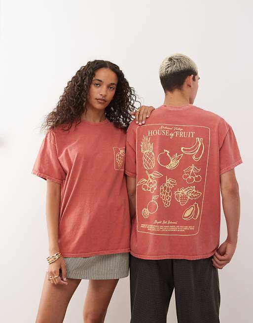 Reclaimed Vintage Unisex Oversized T-shirt With Fruit Back Graphic In Burnt Orange
