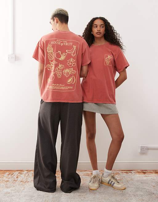 Reclaimed Vintage Unisex Oversized T-shirt With Fruit Back Graphic In Burnt Orange