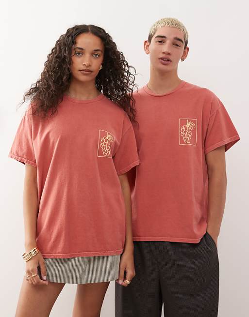 Reclaimed Vintage Unisex Oversized T-shirt With Fruit Back Graphic In Burnt Orange