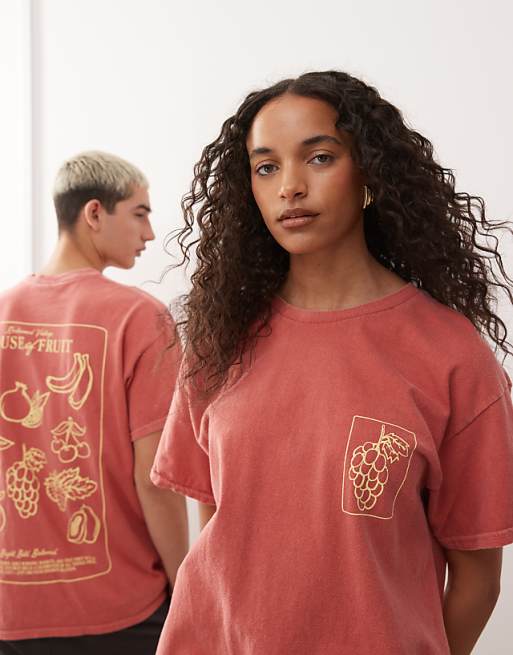 Reclaimed Vintage unisex oversized t-shirt with fruit back graphic in burnt orange