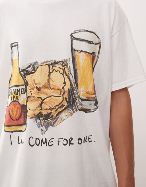 Reclaimed Vintage Unisex Oversized Tee With Drinks Graphic In White