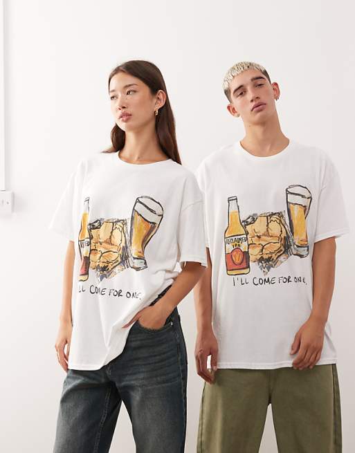 Reclaimed Vintage unisex oversized tee with drinks graphic in white