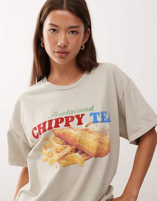 Reclaimed Vintage Unisex Oversized Tee With Food Graphic Print In Stone