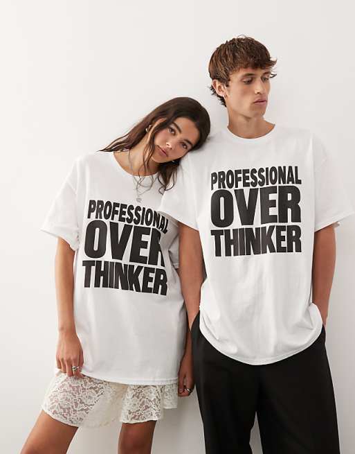 Reclaimed Vintage unisex professional over thinker graphic t-shirt in white