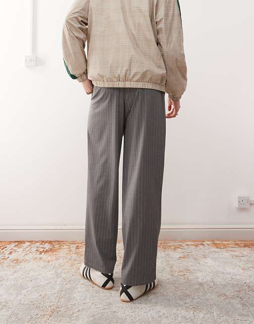 Reclaimed Vintage Unisex Pull On Wide Leg Pinstripe Trouser In Charcoal