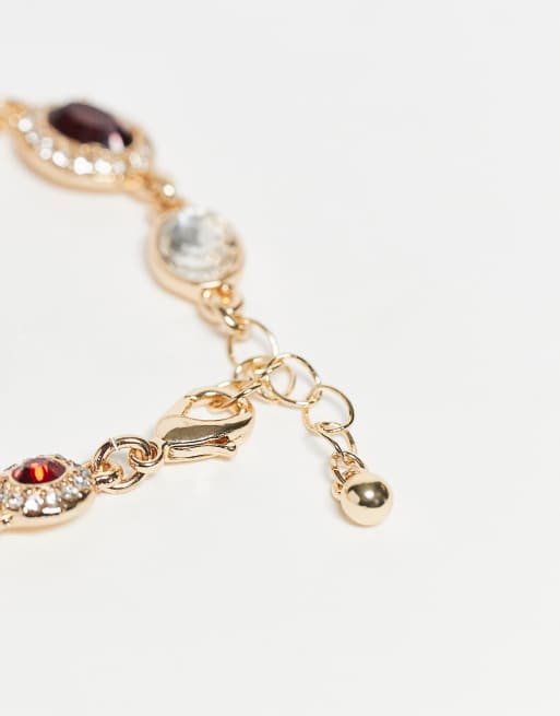 Reclaimed Vintage Unisex Red Rhinestone Chain Bracelet In Gold