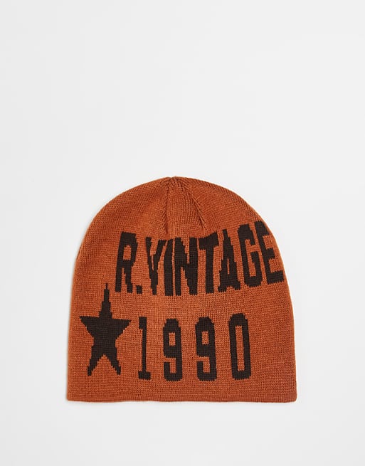 Reclaimed Vintage unisex skull cap beanie with logo in rust