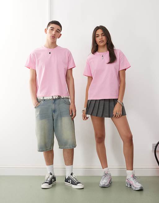 Reclaimed Vintage Unisex Slim Cropped Boxy T-shirt In Pink