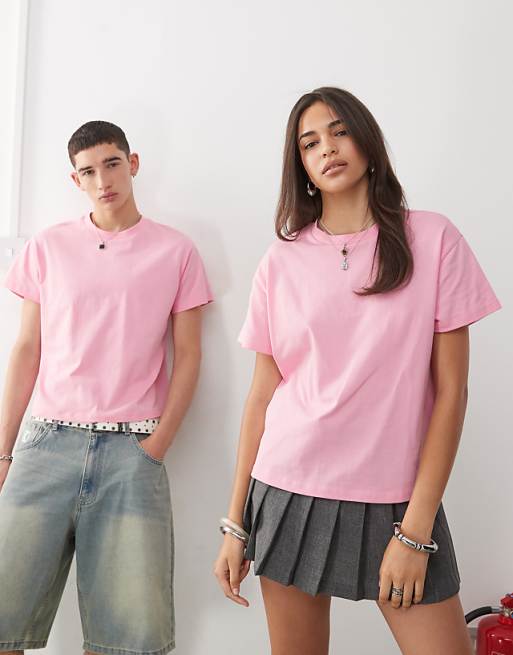 Reclaimed Vintage unisex slim cropped boxy t-shirt in pink