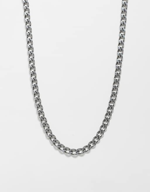 Reclaimed Vintage unisex stainless steel chunky waterproof everyday chain necklace in silver