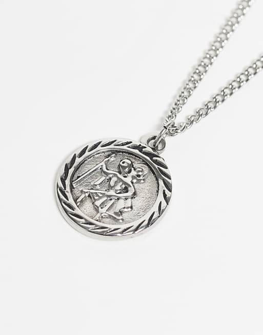 Reclaimed Vintage Unisex stainless steel waterproof St Christopher pendant necklace in burnished silver