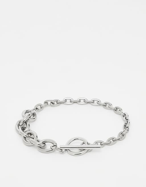Reclaimed Vintage unisex stainless steel waterproof T bar molten chain bracelet in silver