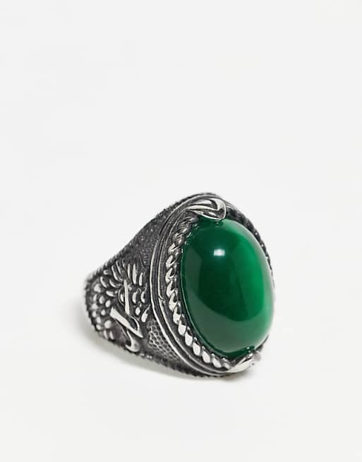Reclaimed Vintage unisex stainless steel waterproof gem ring with stone in silver