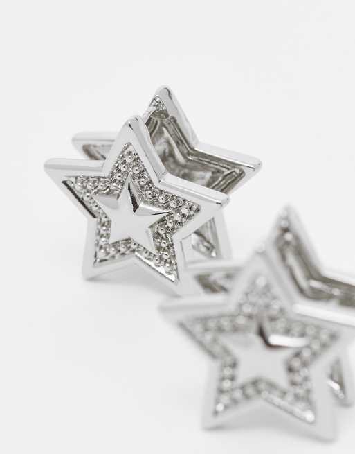 Reclaimed Vintage Unisex Star Huggie Hoop Earrings In Silver