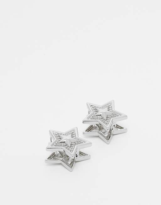 Reclaimed Vintage unisex star huggie hoop earrings in silver