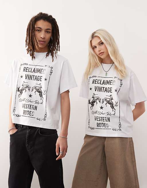 Reclaimed Vintage Unisex Western Rodeo Graphic Oversized T-shirt In White