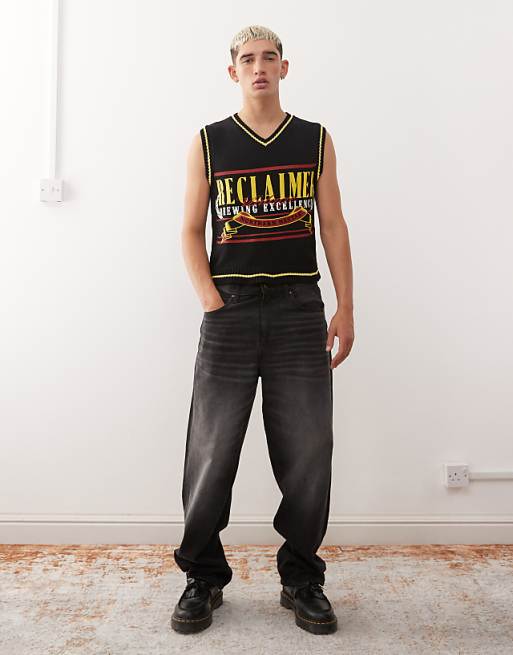 Reclaimed Vintage V-neck Knitted Tank With Pub Graphic In Black