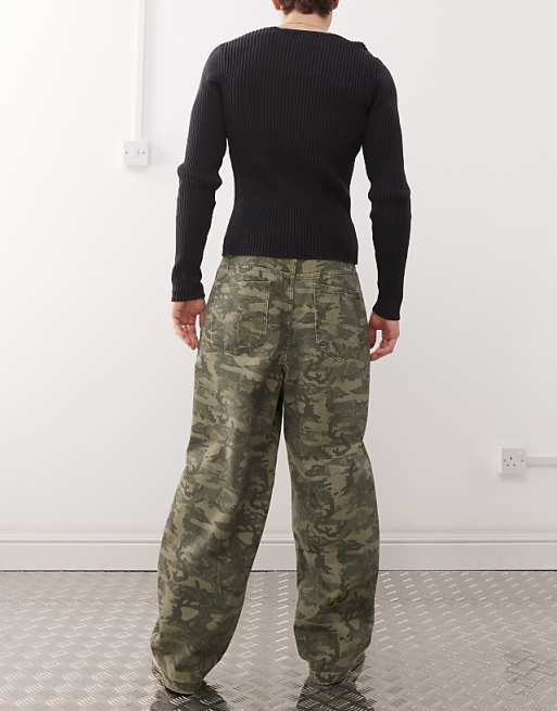 Reclaimed Vintage Wide Leg Baggy Camo Print Jeans
