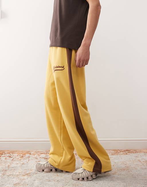 Reclaimed Vintage Wide Leg Jogger In Mustard With Brown Side Stripe