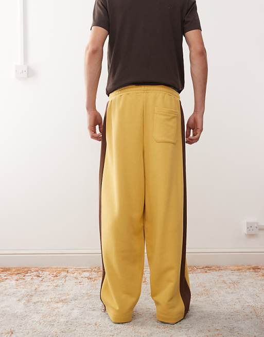 Reclaimed Vintage Wide Leg Jogger In Mustard With Brown Side Stripe