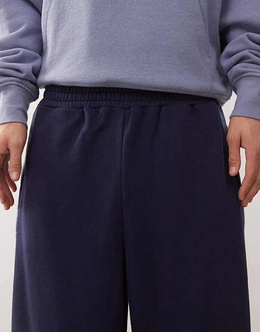 Reclaimed Vintage Wide Leg Joggers With Check Side Panel In Navy