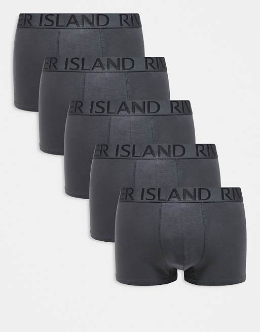 River Island jacquard waistband 5 pack of trunks in dark grey