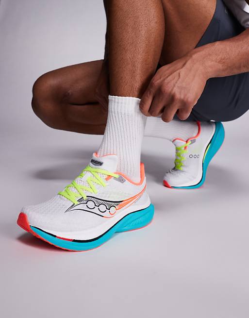 Saucony Endorphin Speed 5 running trainers in white and mutant