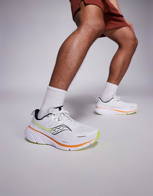Saucony Guide 18 running trainers in white and peel