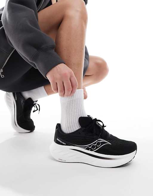 Saucony Ride 18 neutral cushioning trainers in black and white