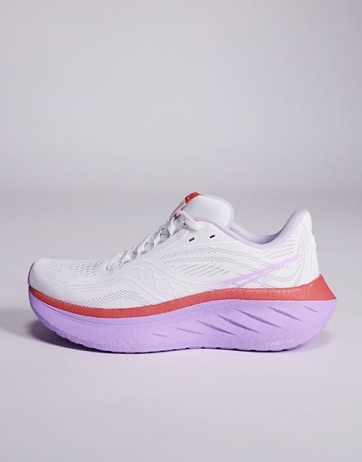 Saucony Ride 18 Running Trainers In White And Coral