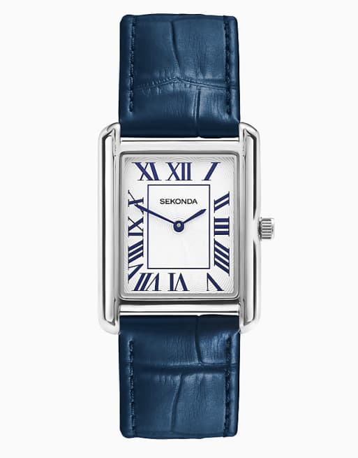 Sekonda clement 28mm rectangular silver watch in blue - MBLUE