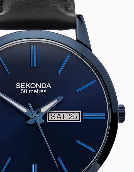 Sekonda Jackson 40mm Round Blue Watch In Blue - BLACK