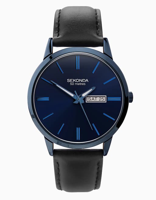 Sekonda jackson 40mm round blue watch in blue - BLACK