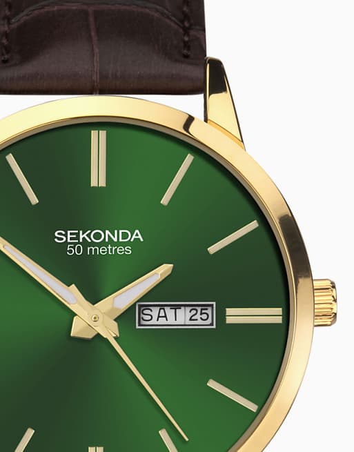 Sekonda Jackson 40mm Round Gold Watch In Green - DGREEN