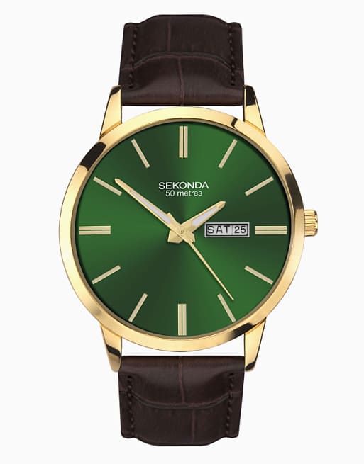 Sekonda jackson 40mm round gold watch in green - DGREEN