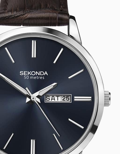 Sekonda Jackson 40mm Round Silver Watch In Blue - MBLUE