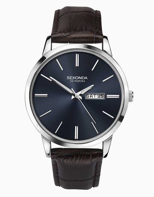 Sekonda jackson 40mm round silver watch in blue - MBLUE