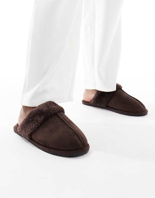 SEQWL faux fur mule slippers in brown