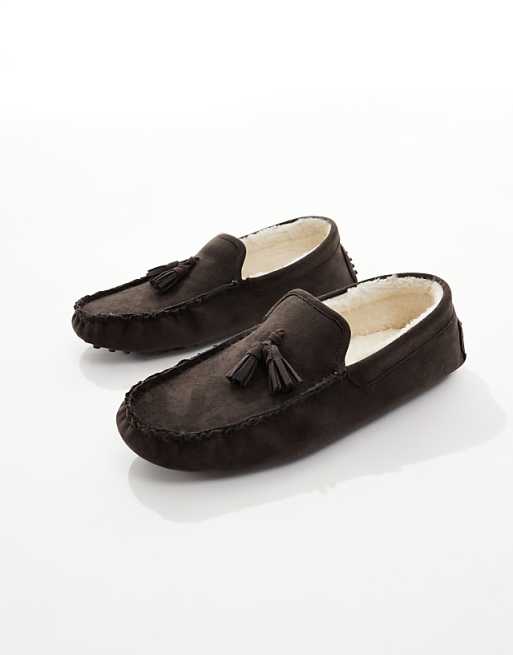 SEQWL Fur Lined Ruched Moccasins In Chocolate