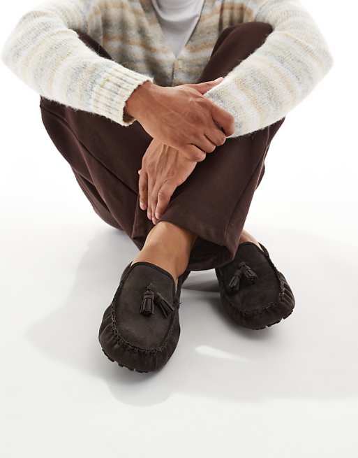 SEQWL Fur Lined Ruched Moccasins In Chocolate