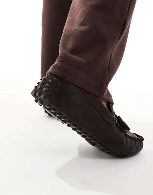 SEQWL Fur Lined Ruched Moccasins In Chocolate