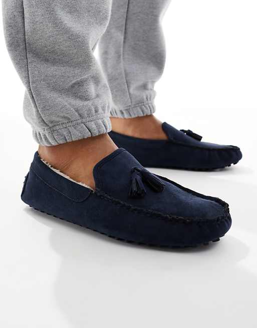 SEQWL fur lined ruched moccasins in navy