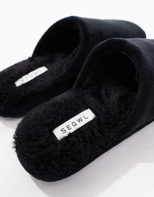SEQWL Mslip Fur Lined Slippers In Black