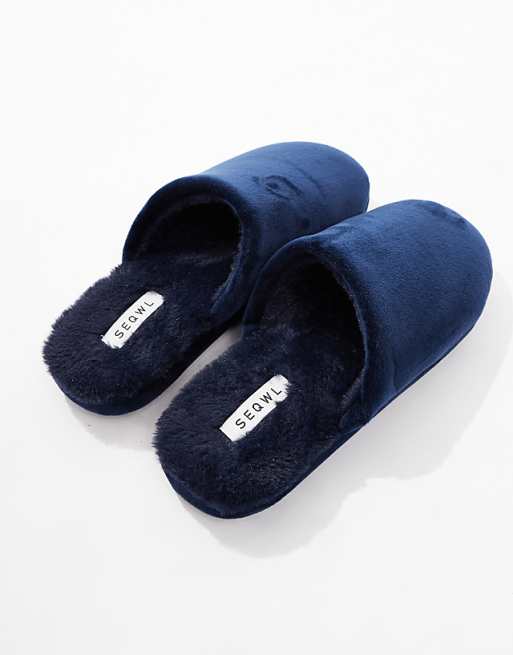 SEQWL Mslip Fur Lined Slippers In Navy