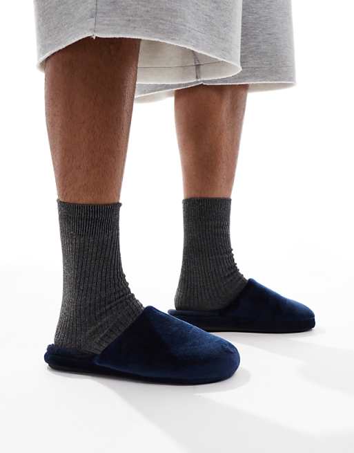 SEQWL Mslip Fur Lined Slippers In Navy