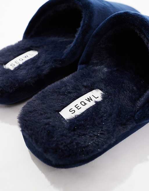 SEQWL Mslip Fur Lined Slippers In Navy