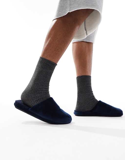 SEQWL Mslip fur lined slippers in navy