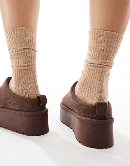 SEQWL Slip On Flatform Mules In Chocolate