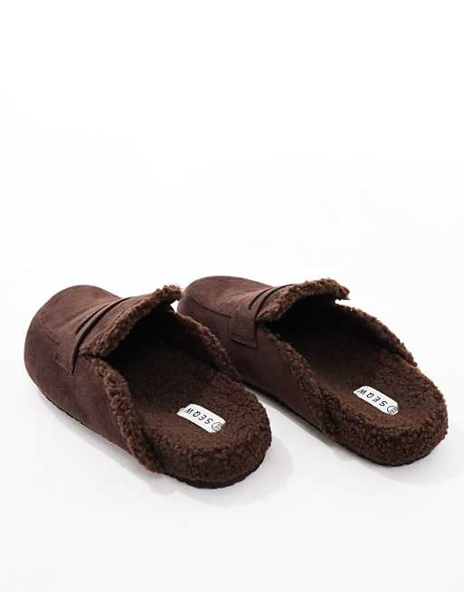 SEQWL Soda Fur Lined Mules In Chocolate