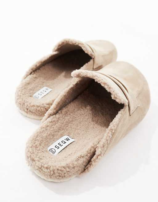 SEQWL Soda Fur Lined Mules In Taupe